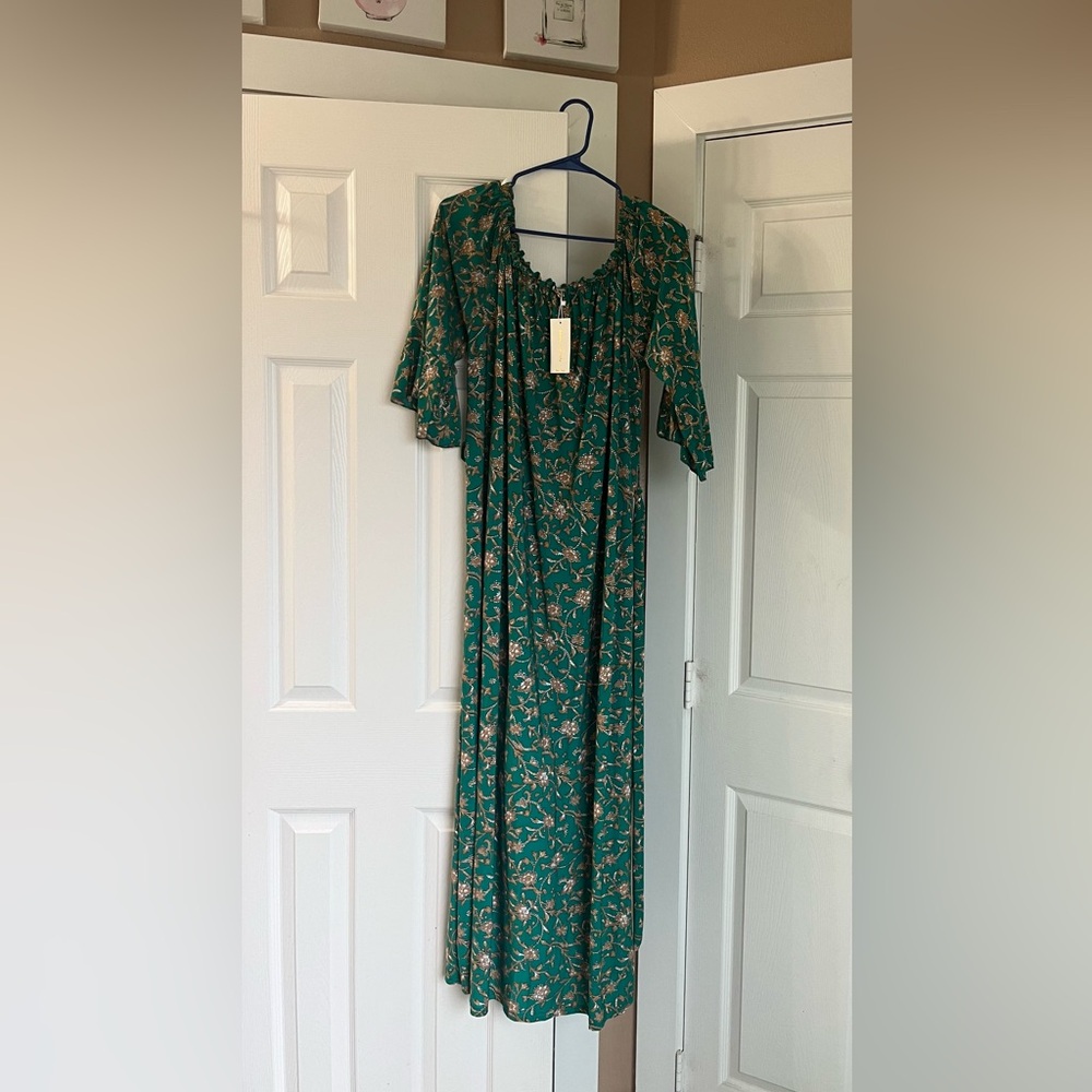 Gold and Green Floral Dress